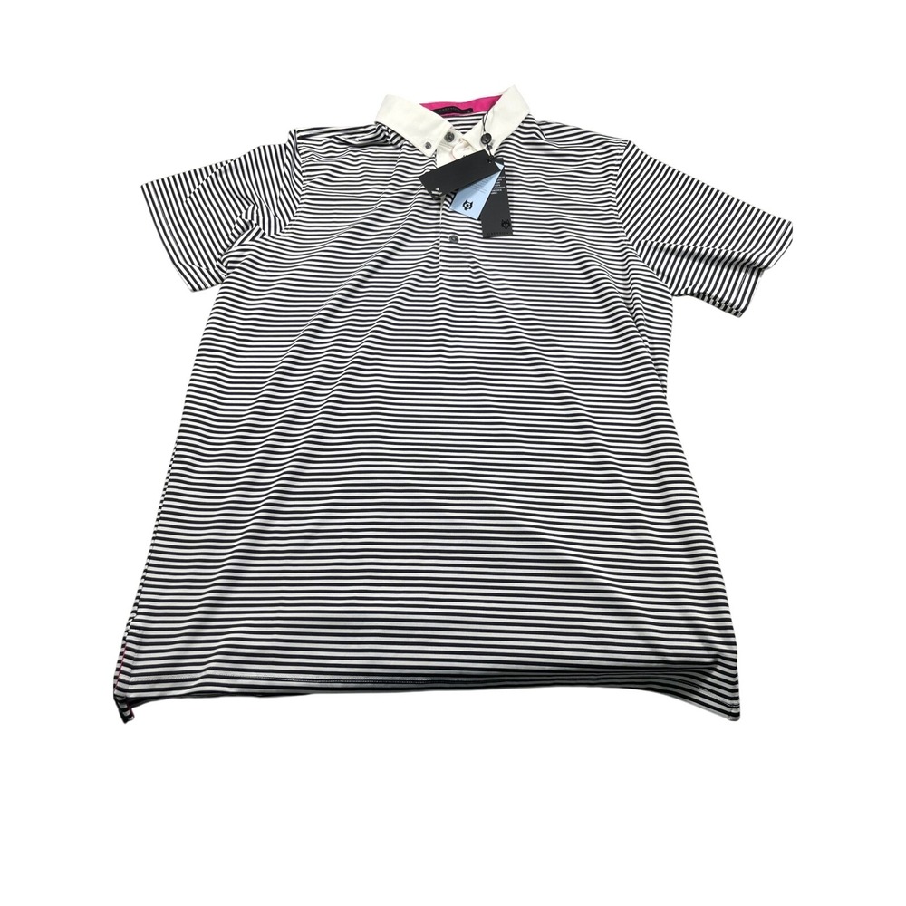 NWT Greyson Golf Polo Shirt Large Black White Stripe Performance Stretch Mens